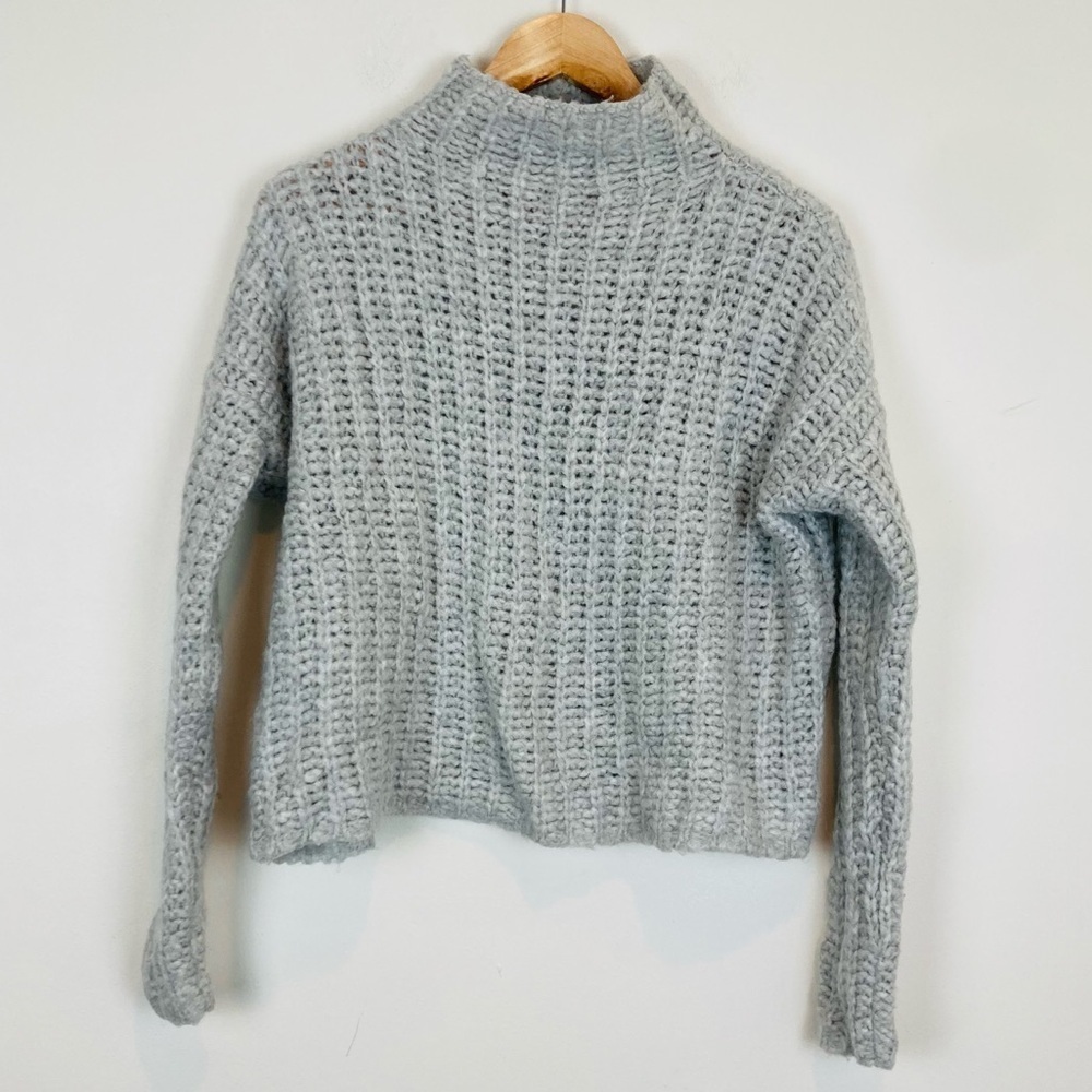 Aerie pale gray soft wool angora blend funnel neck sweater. Size Small - Picture 2 of 6